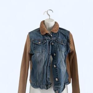 Brown and blue denim jacket